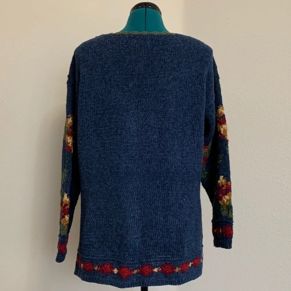 Hand Knit Ivy Vintage Embellished Tunic Sweater, grandma core, cottagecore, M - Picture 6 of 16